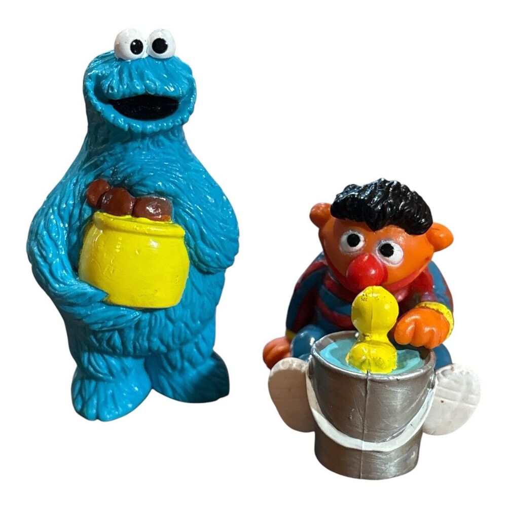 Vtg Sesame Street PVC Toy Figures 1980s Applause Cookie Monster & Ernie